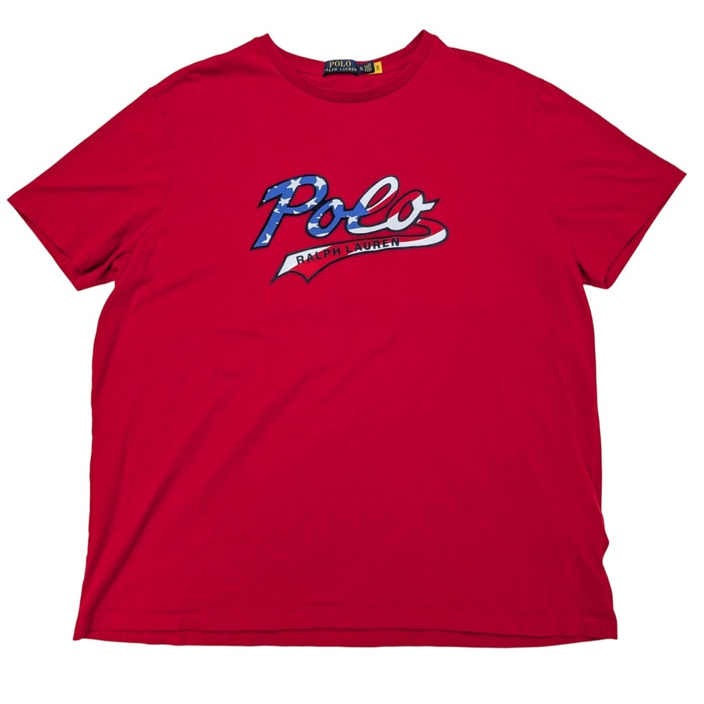 Polo Ralph Lauren T Shirt Mens XL Red American Flag Script Logo Cotton Tee